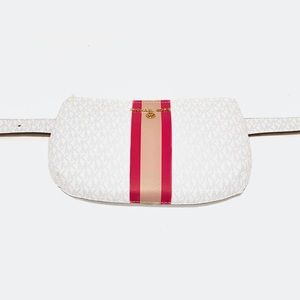 MICHAEL KORS White MK Logo Pink Striped Belt Bag NWT